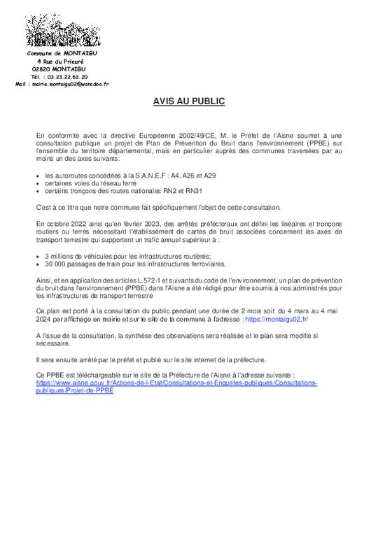 Consultation publique - plan de prévention du bruit dans l'environnement (PPBE) dans l'Aisne 
