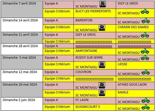 Calendrier 2024 des matchs de football du SC Montaigu